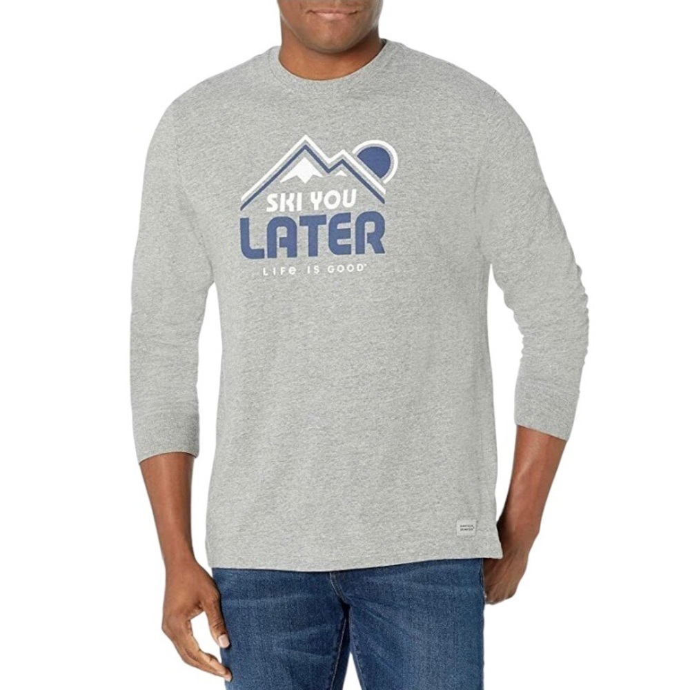 Life Is Good Ski You Later Crusher Long Sleeve Tee Men’s XL Heather Gray Graphic